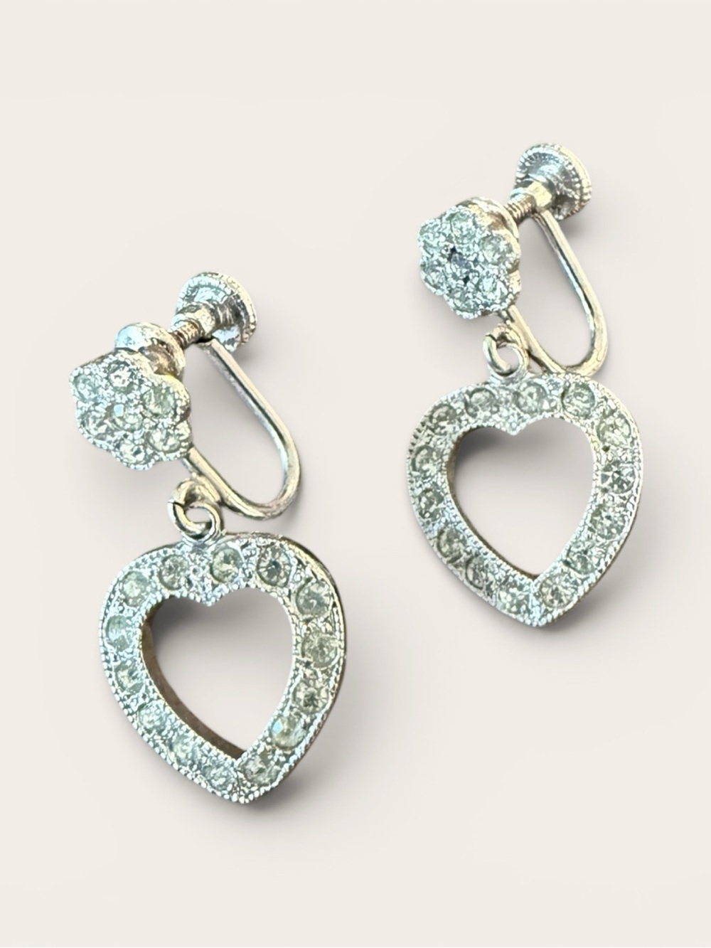 ✨ Vintage Rhinestone Heart Drop Earrings | 1970s Style